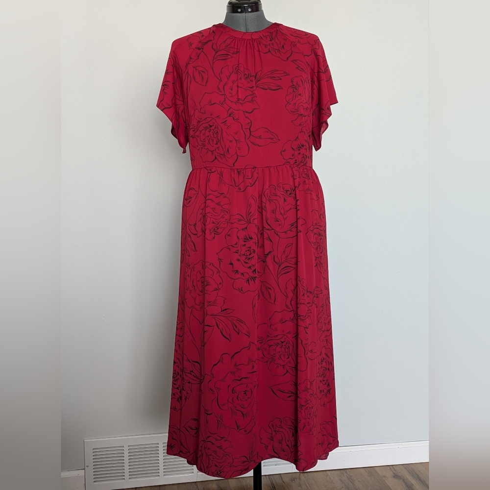 Ann Taylor Factory Red Floral Midi Dress